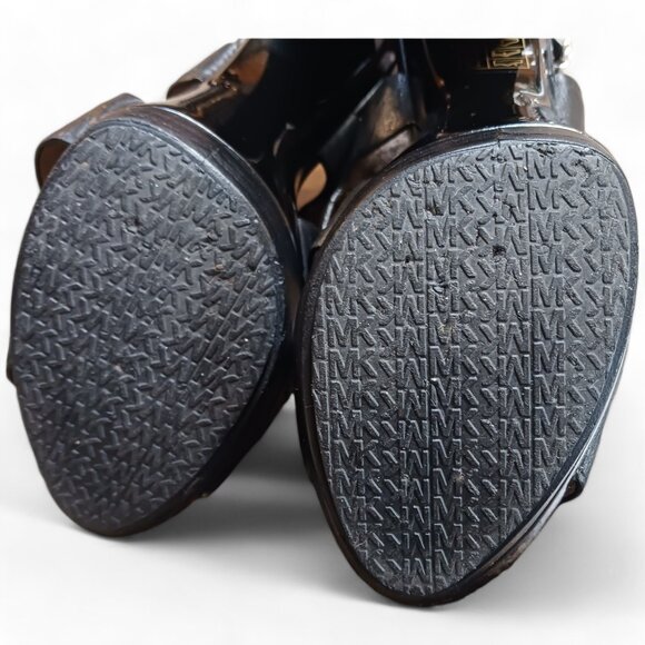 Michael Kors Carla Black Leather Platform Open Toe Cone Heels - Picture 10 of 16